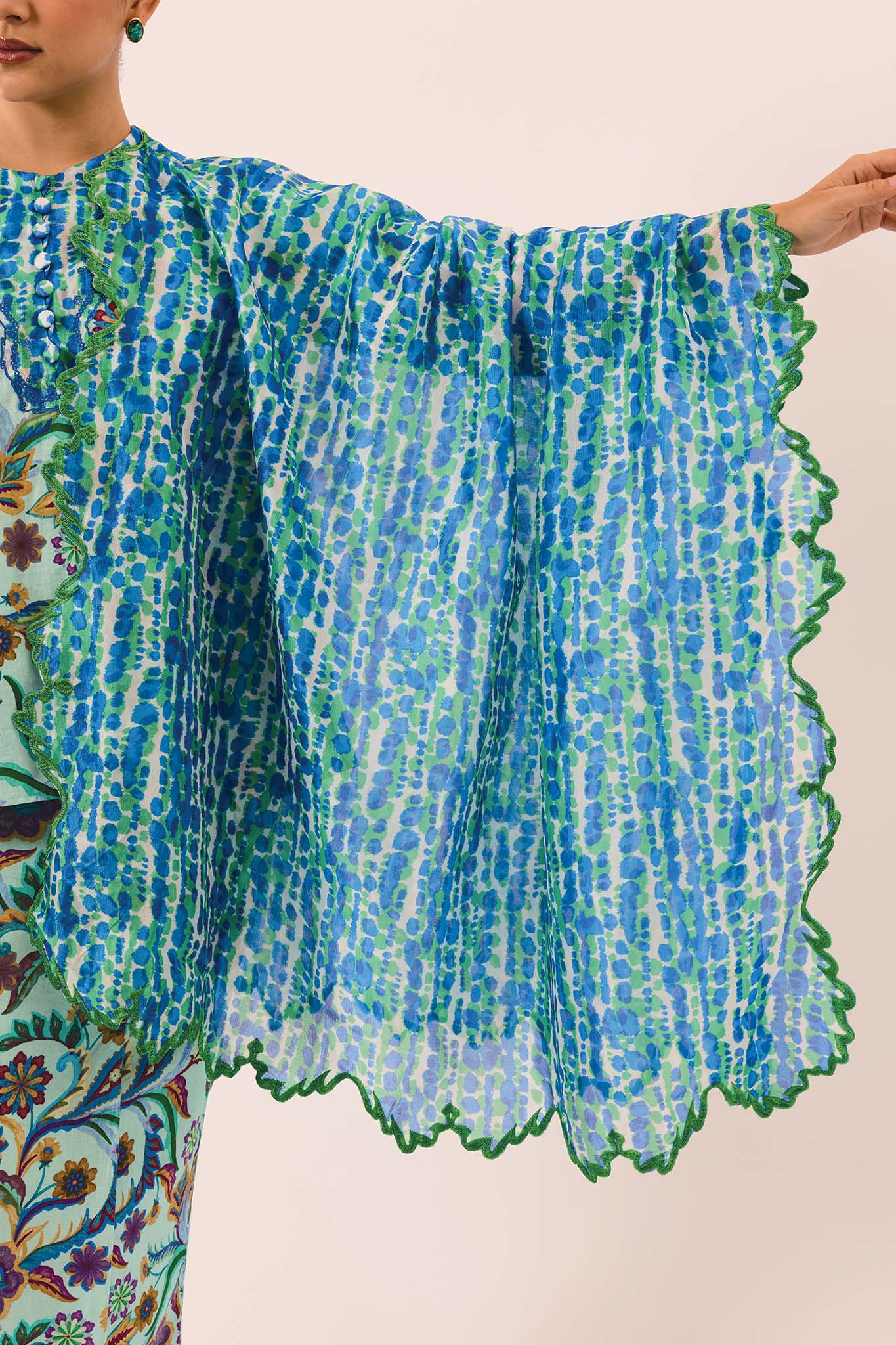 MOSAIC Embroidered Shawl in Ocean