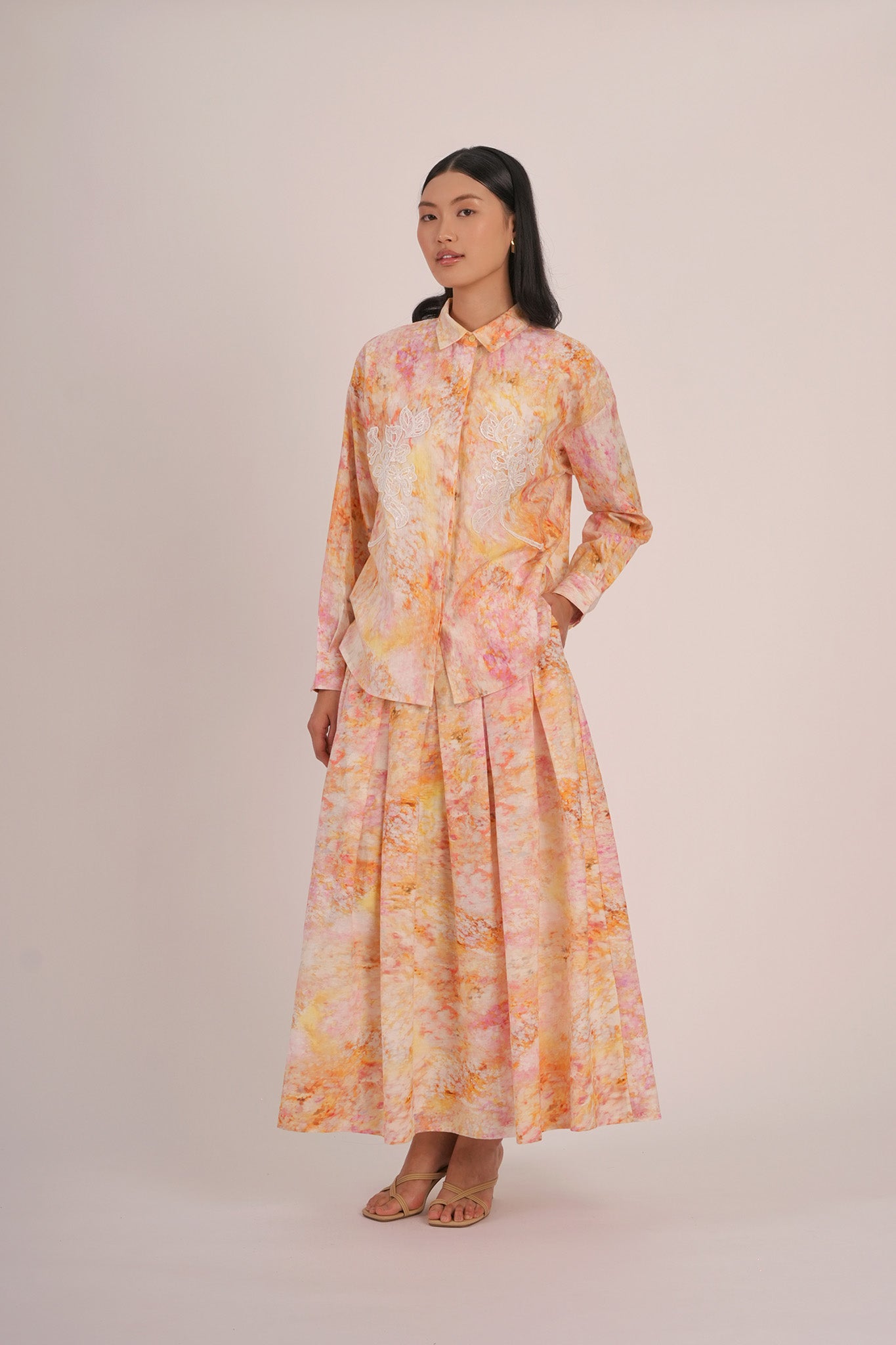 SEASON Linen Flow Skirt in Punch