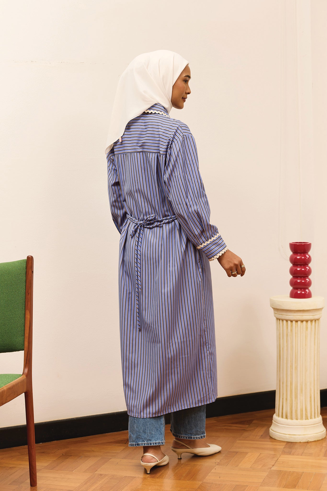 Tailored Striped Dress in Steely