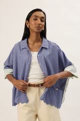 TRIOGATHER Striped Boxy Shirt in Steely