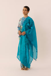 Glossy Embroidered Shawl in Surf