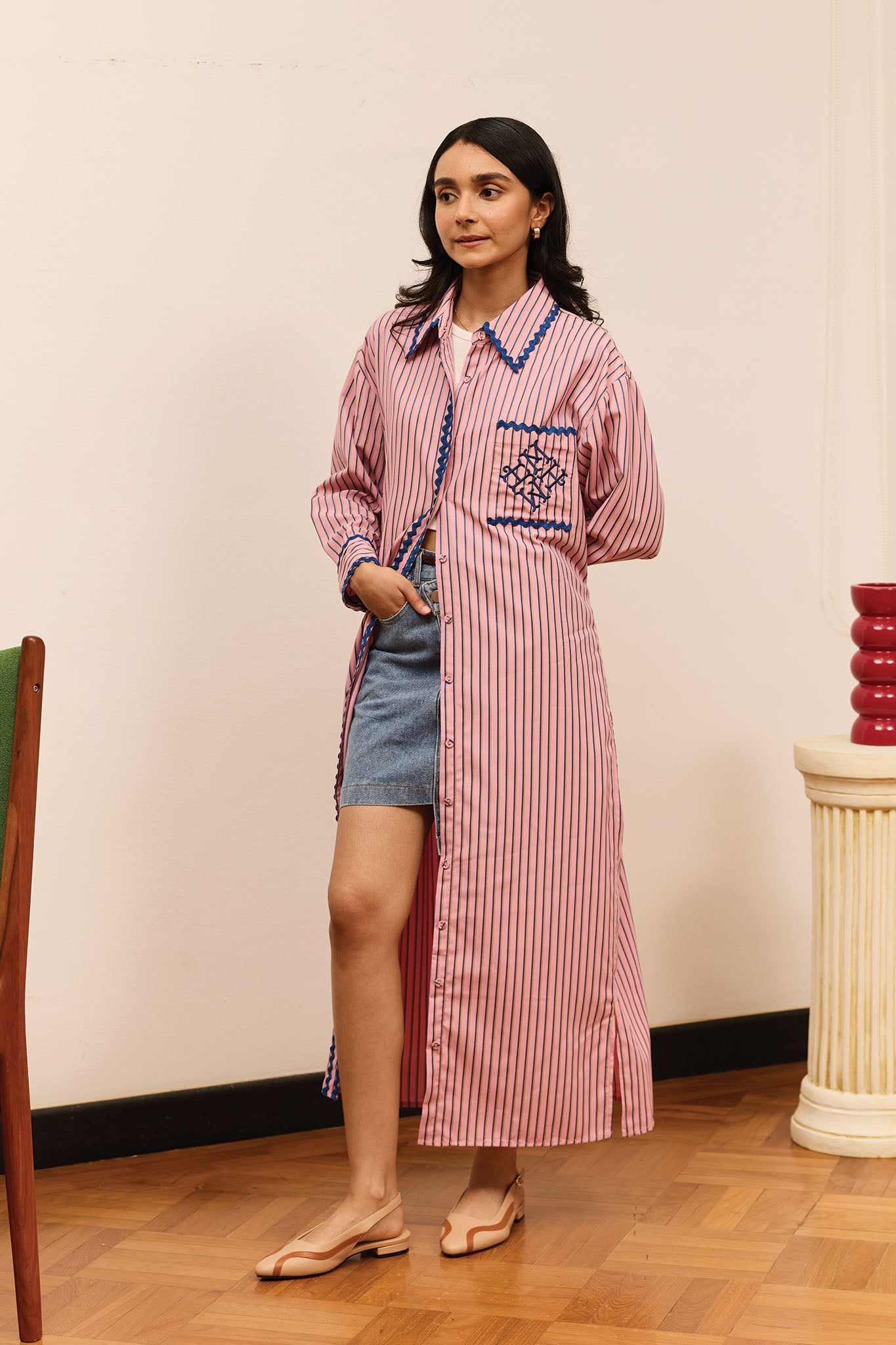 Tailored Striped Dress in Taffy