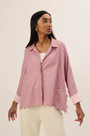 TRIOGATHER Long Sleeve Striped Boxy Shirt in Taffy