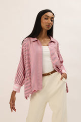 TRIOGATHER Long Sleeve Striped Boxy Shirt in Taffy