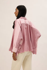 TRIOGATHER Long Sleeve Striped Boxy Shirt in Taffy