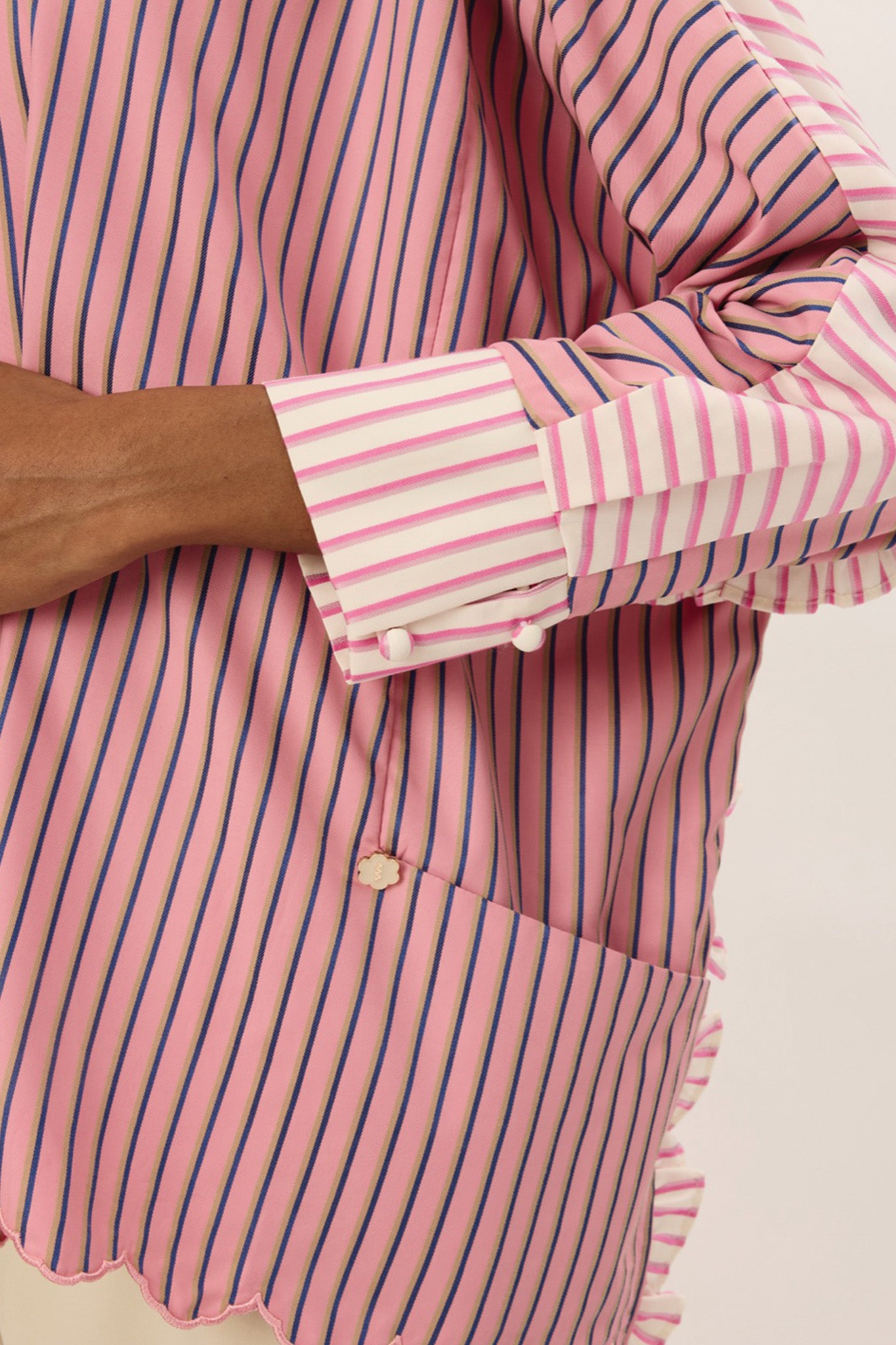 TRIOGATHER Long Sleeve Striped Boxy Shirt in Taffy