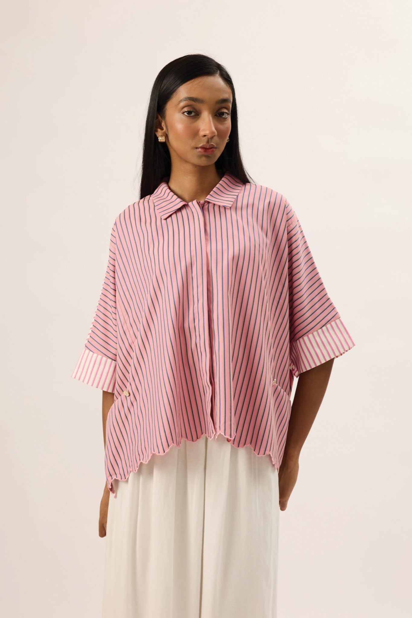 TRIOGATHER Striped Boxy Shirt in Taffy