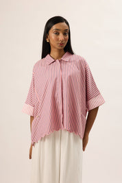 TRIOGATHER Striped Boxy Shirt in Taffy