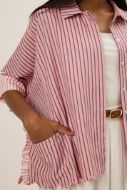 TRIOGATHER Striped Boxy Shirt in Taffy
