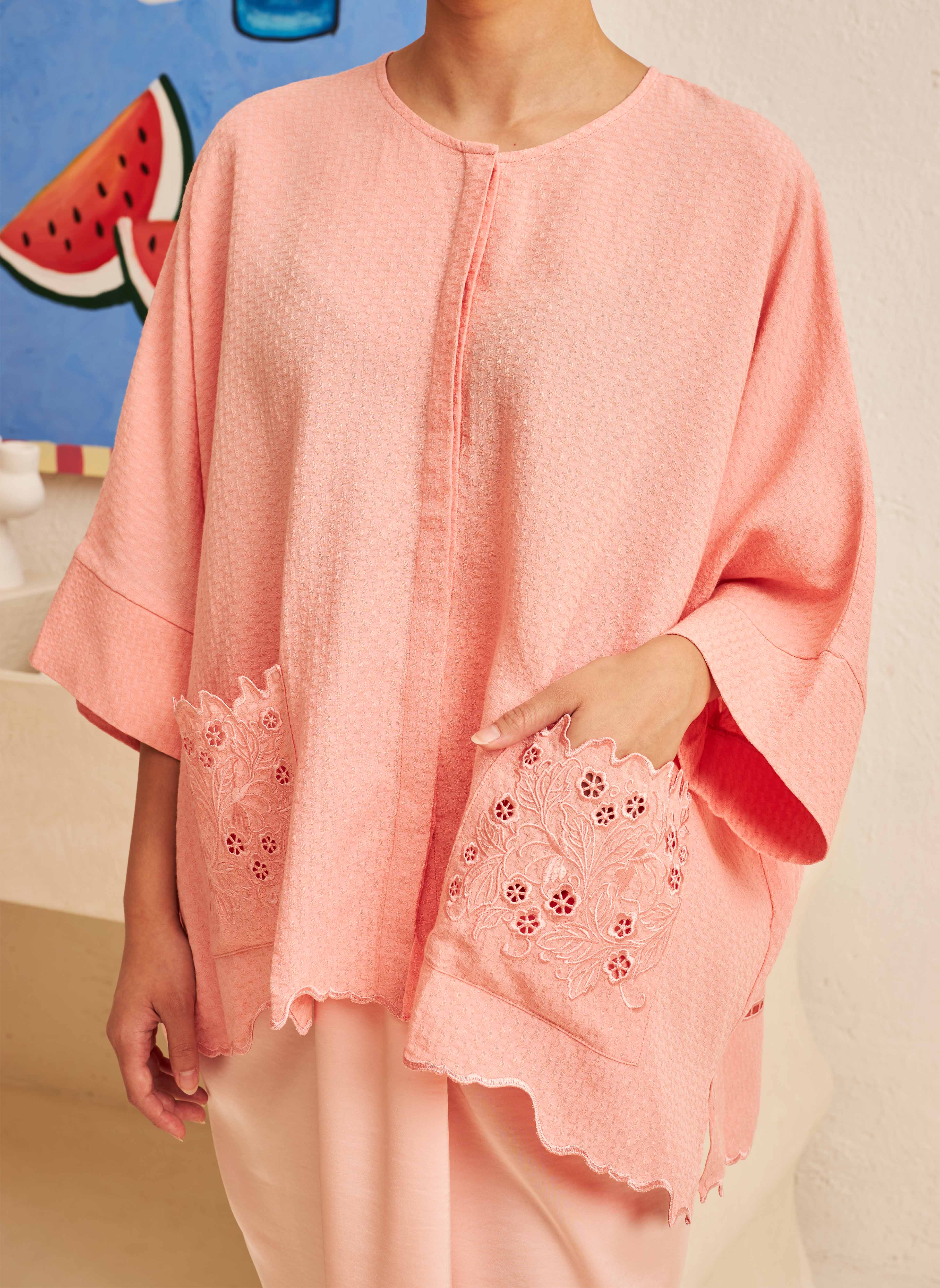 Textured Easy Blouse in Coral