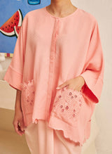 Textured Easy Blouse in Coral