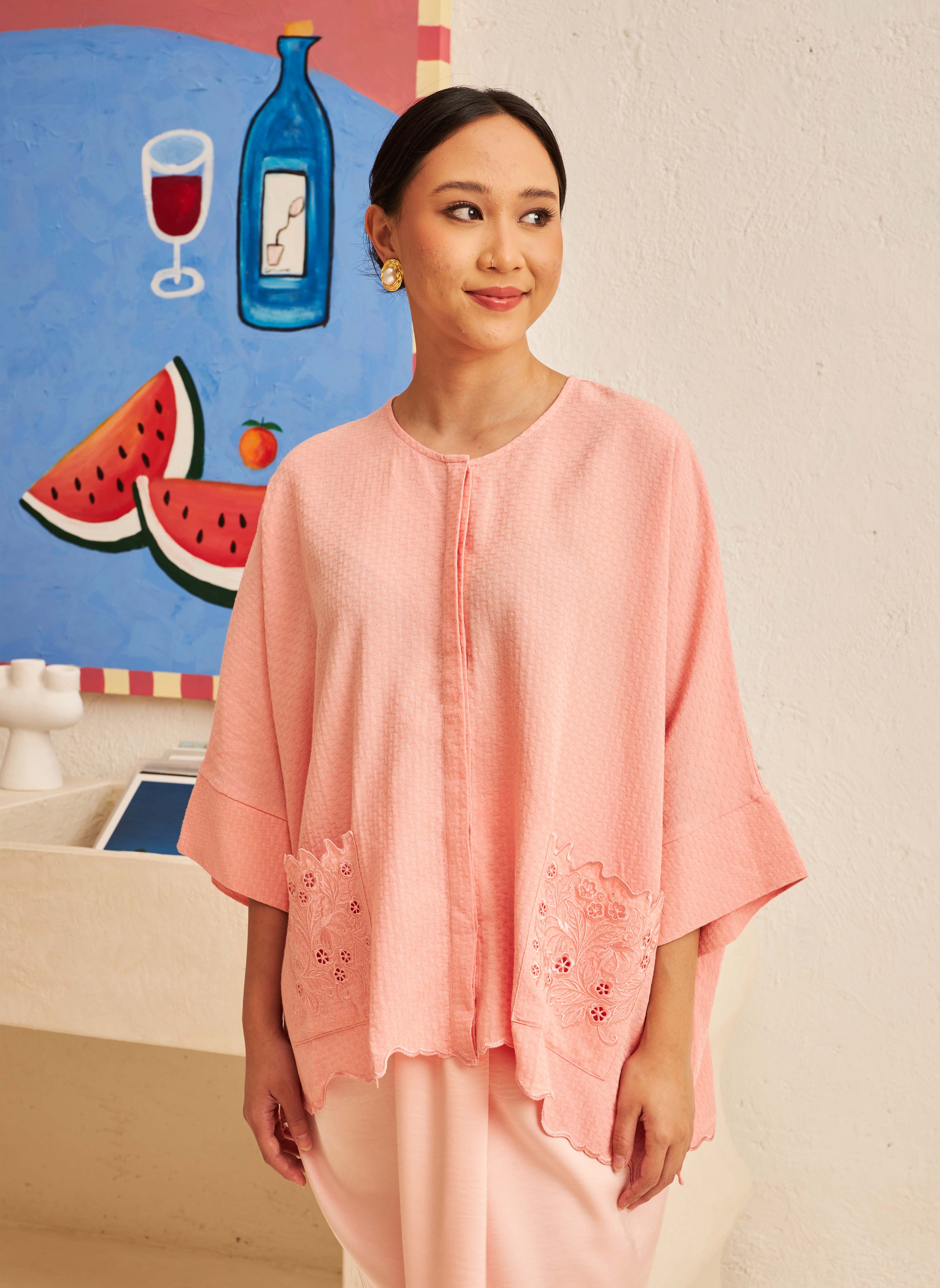 Textured Easy Blouse in Coral