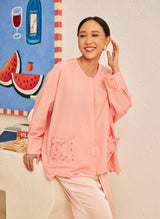 Textured Long Sleeve Easy Blouse in Coral