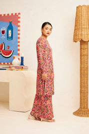 FLORES Split Kurung in Cerise