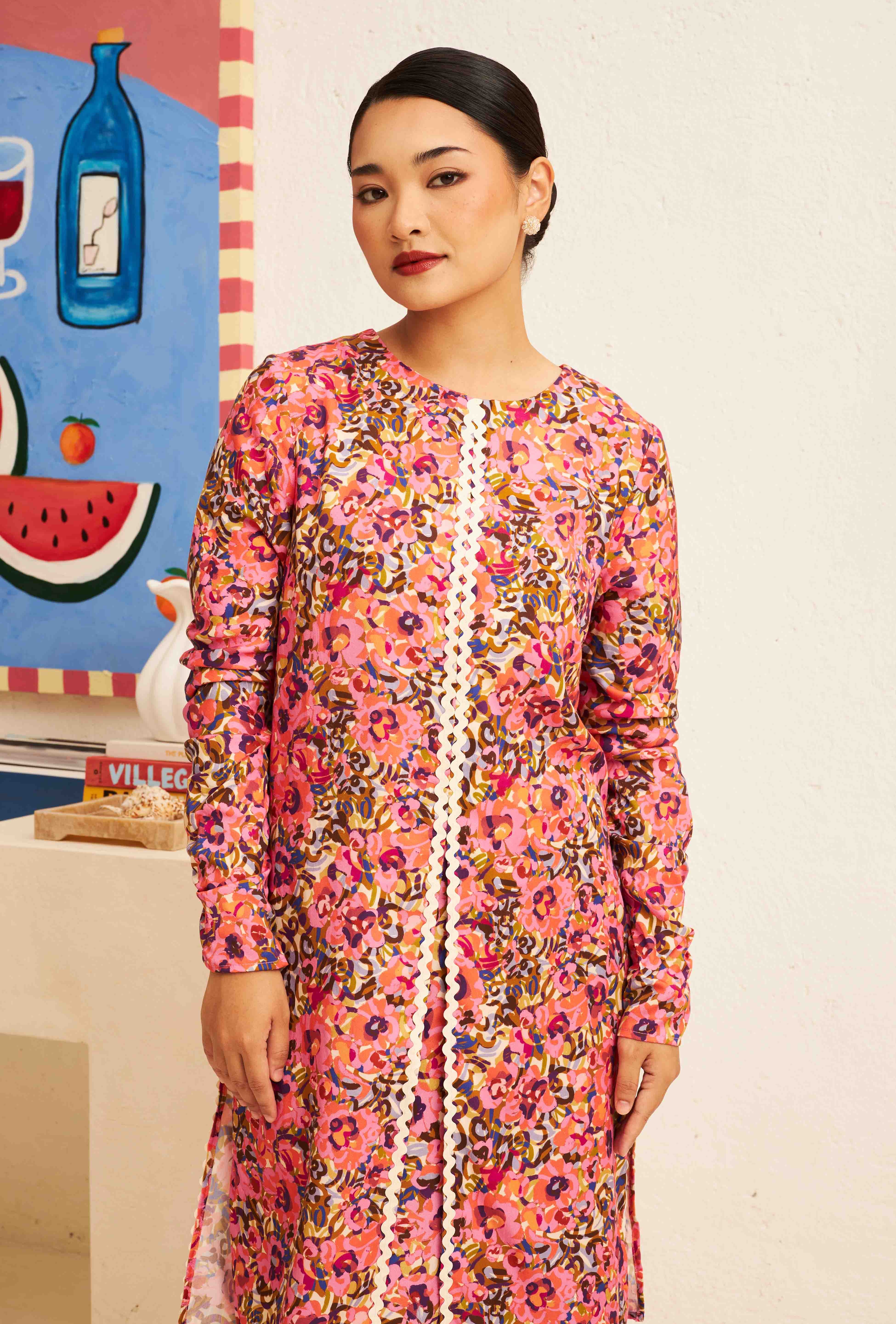 FLORES Split Kurung in Cerise